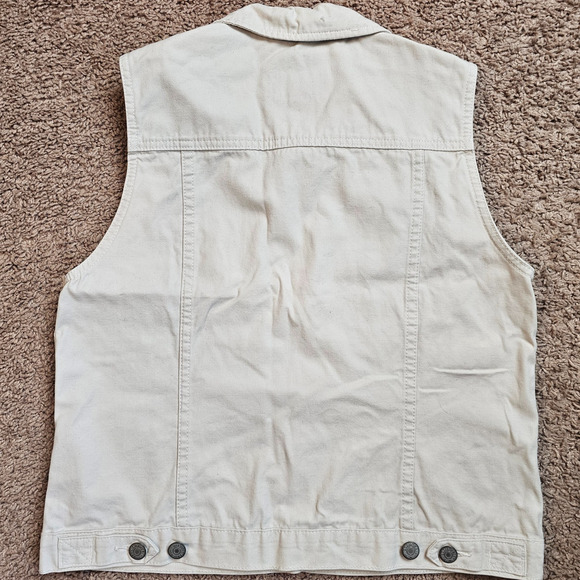 Vtg Eddie Bauer Utility Vest Womens Petite Small Khaki 100% Cotton 90s Y2K - Picture 5 of 9